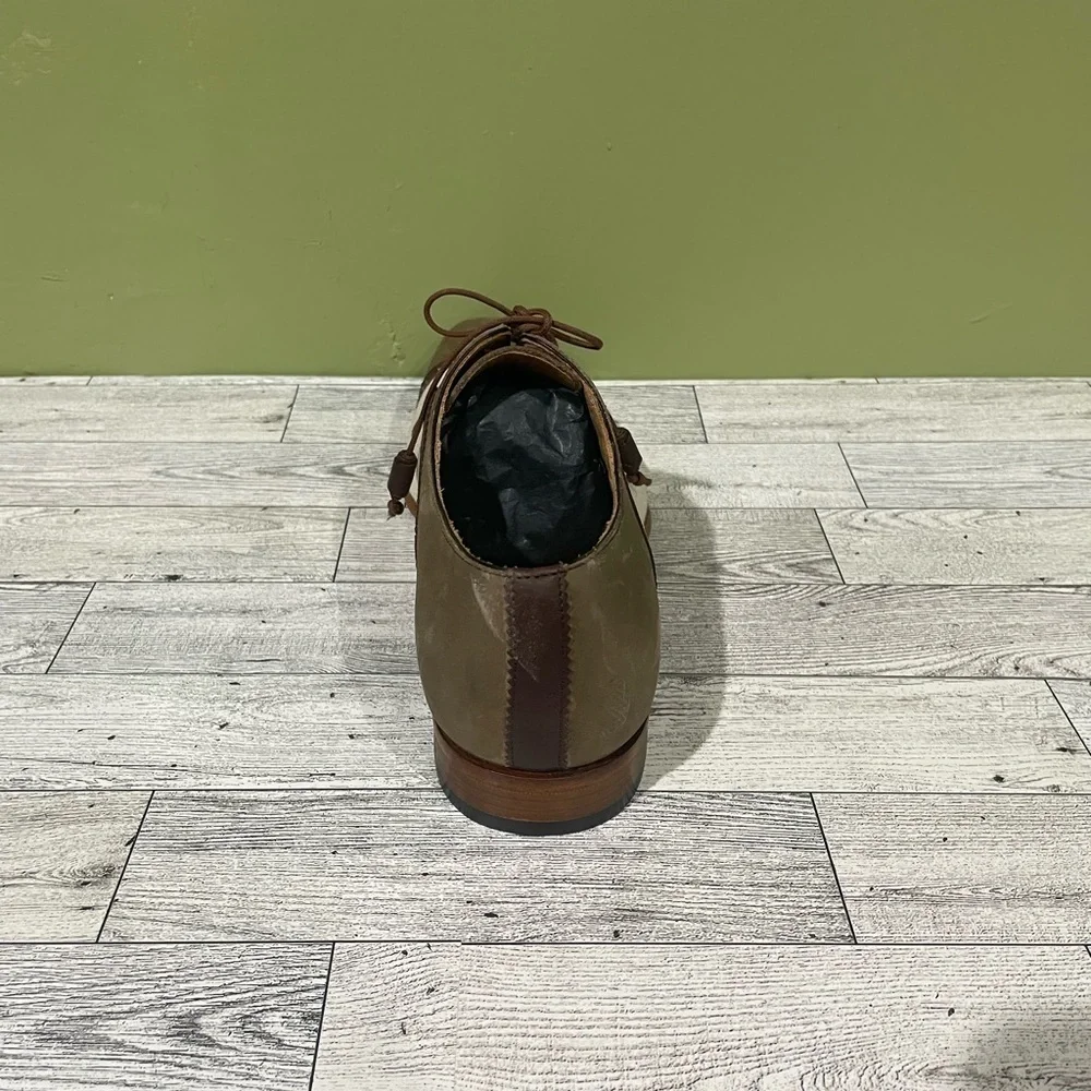 Mezlan shoes Olive/bone suede/linen cap toe Oxford